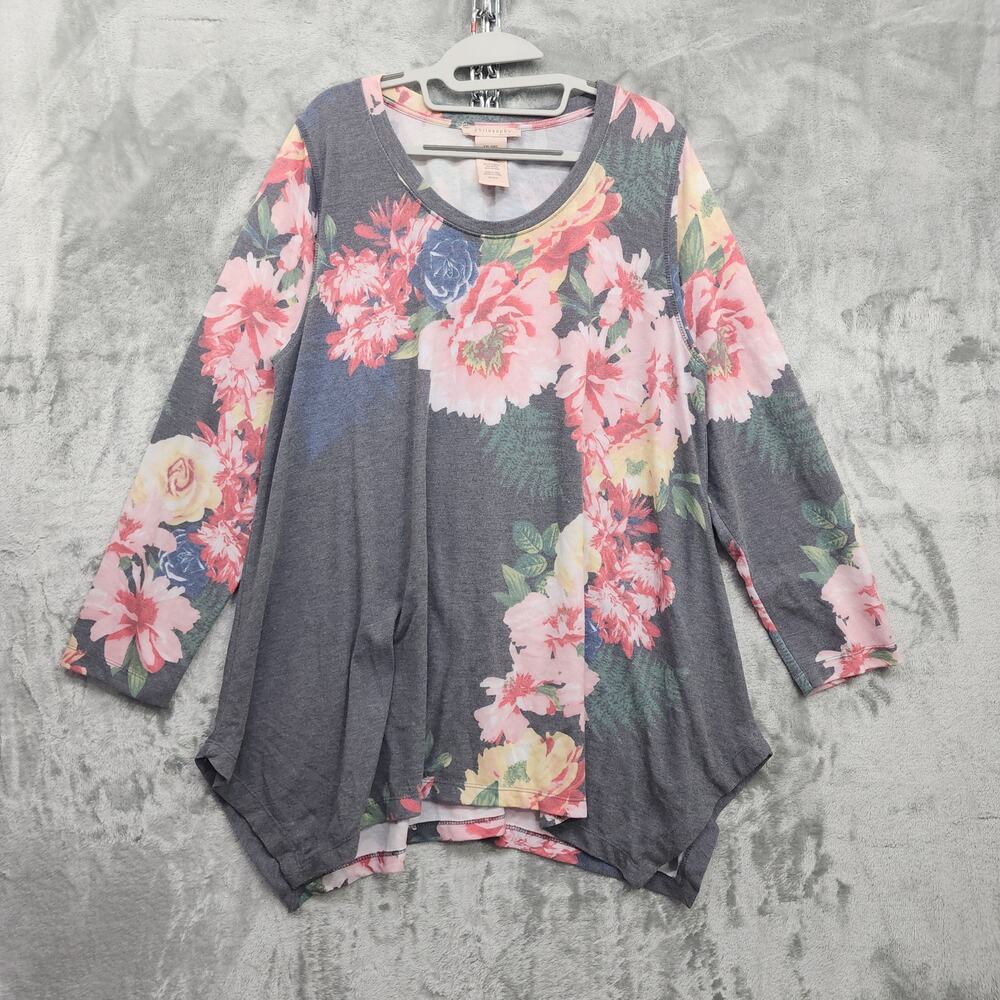 Philosophy Top Womens XXL Gray Botanical Floral Trellis Asymmetric Hem Tunic‎